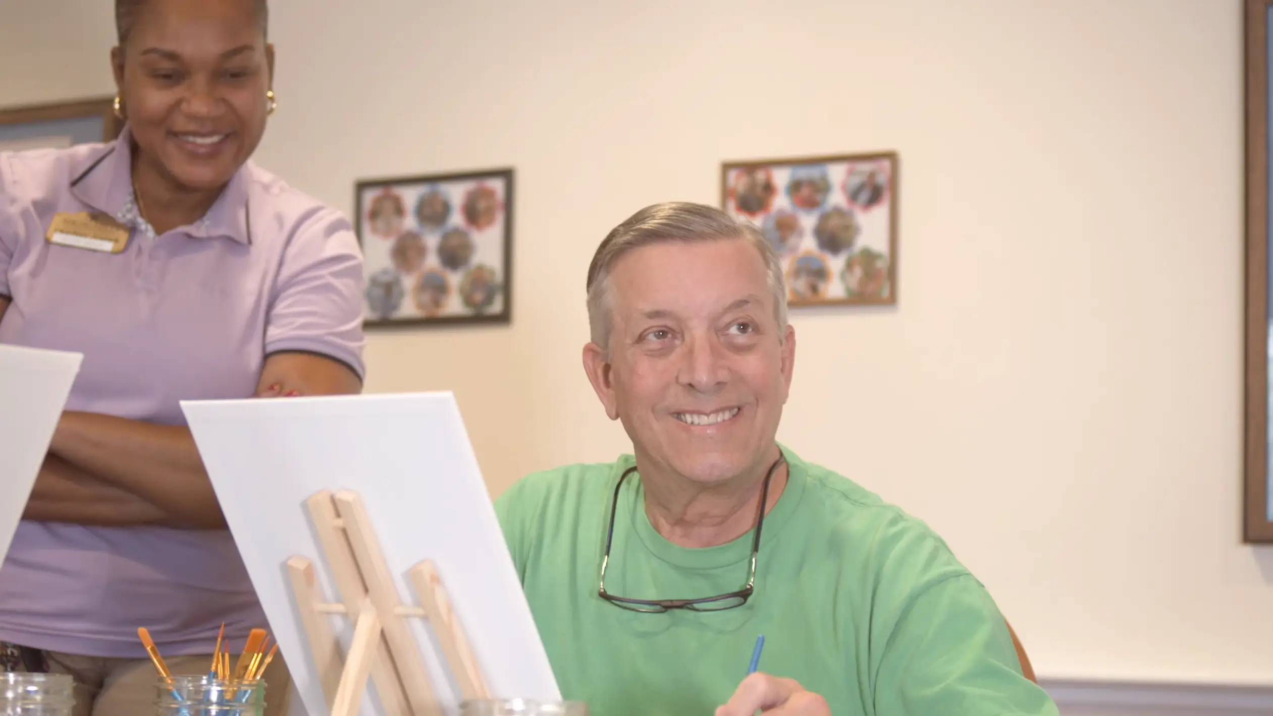 Senior man painting