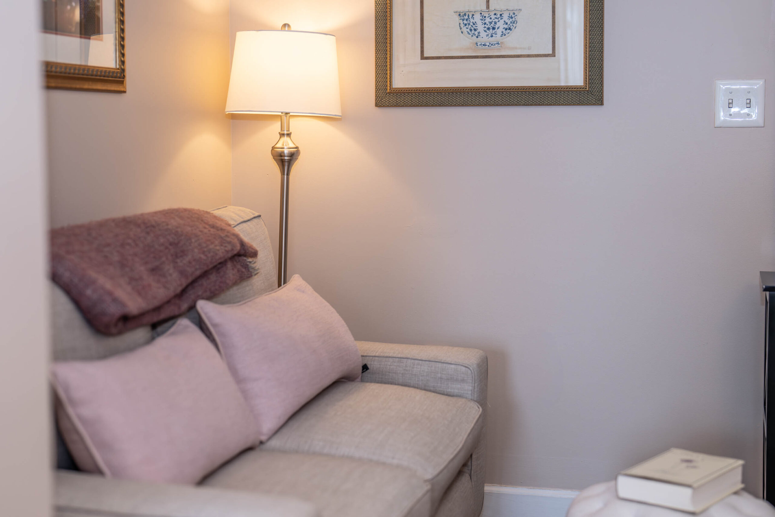 pink pillows on couch